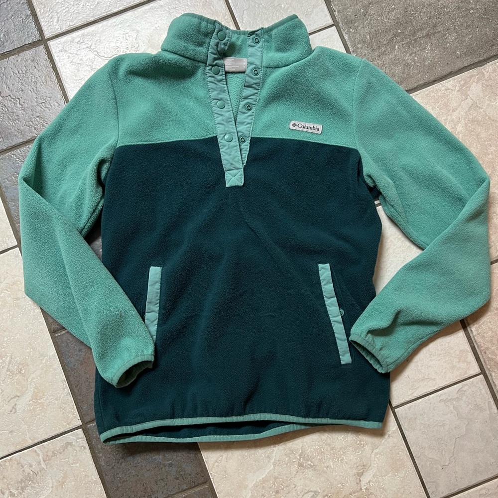 Columbia Two-Tone Green Snap Pullover Fleece Sweater